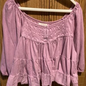 Lucky Brand Pink Smocked Puff Sleeve Blouse